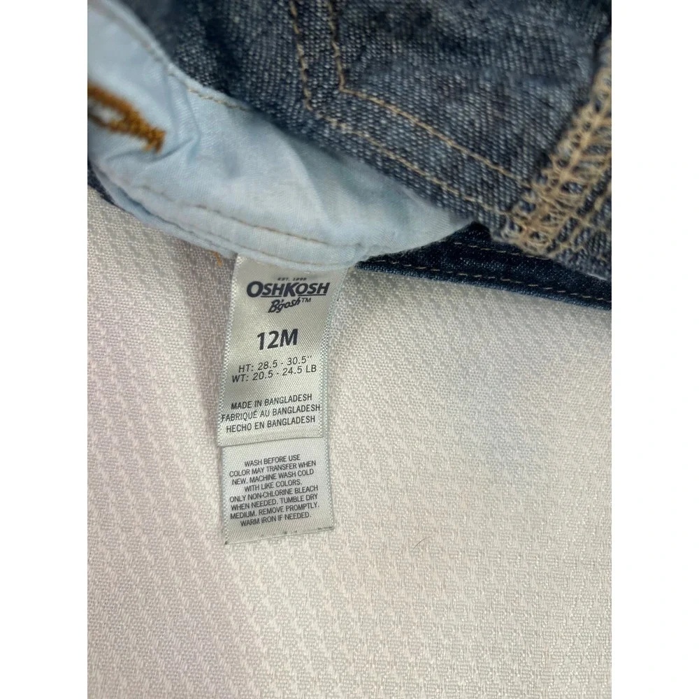 OshKosh B'gosh Denim Shortalls 12M Dark Wash Adjustable Straps Kids Overalls